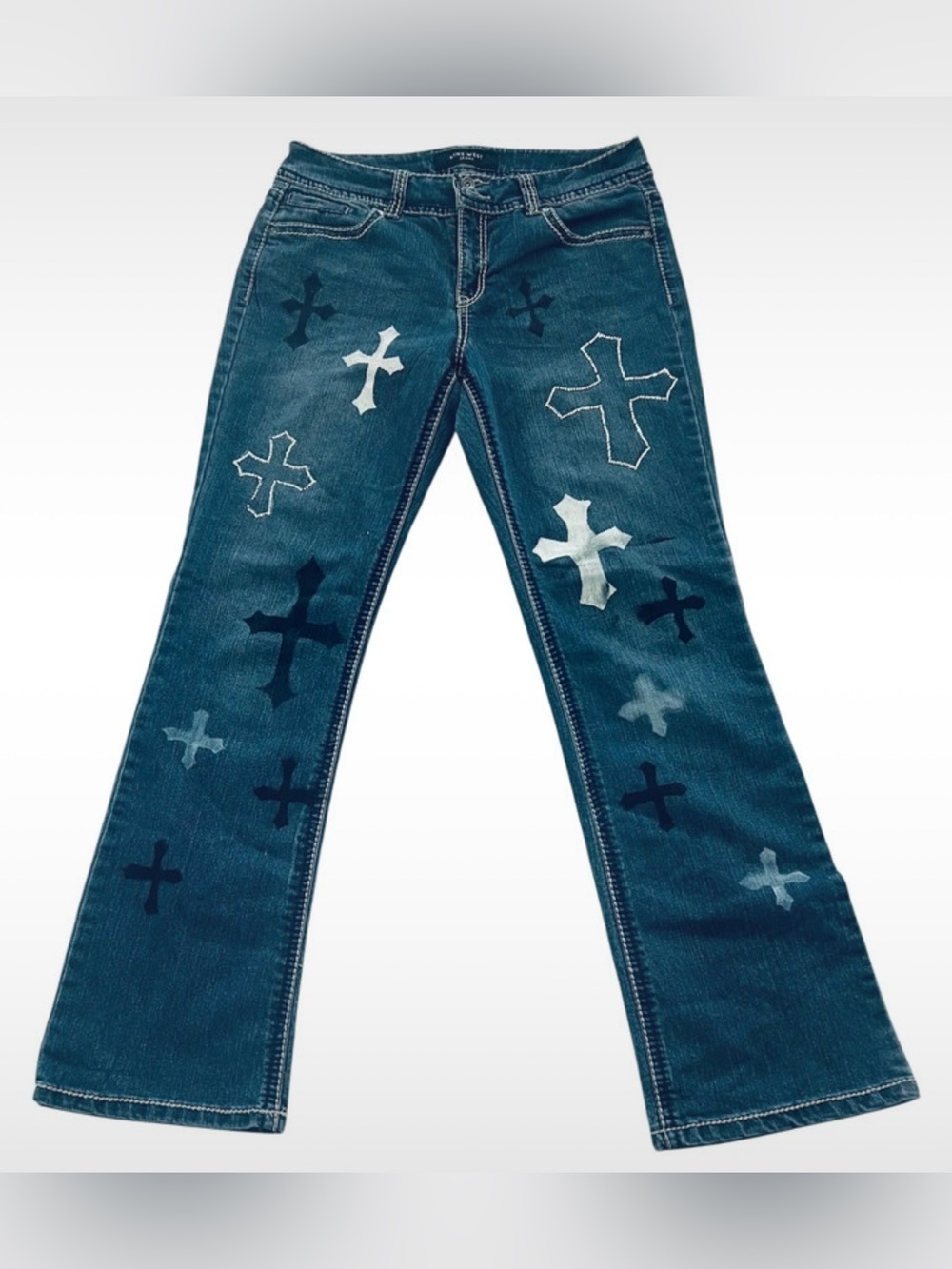 NINE WEST Women's Jeans 28 X 31 Blue Mid Rise Crosses Rocker Stretch